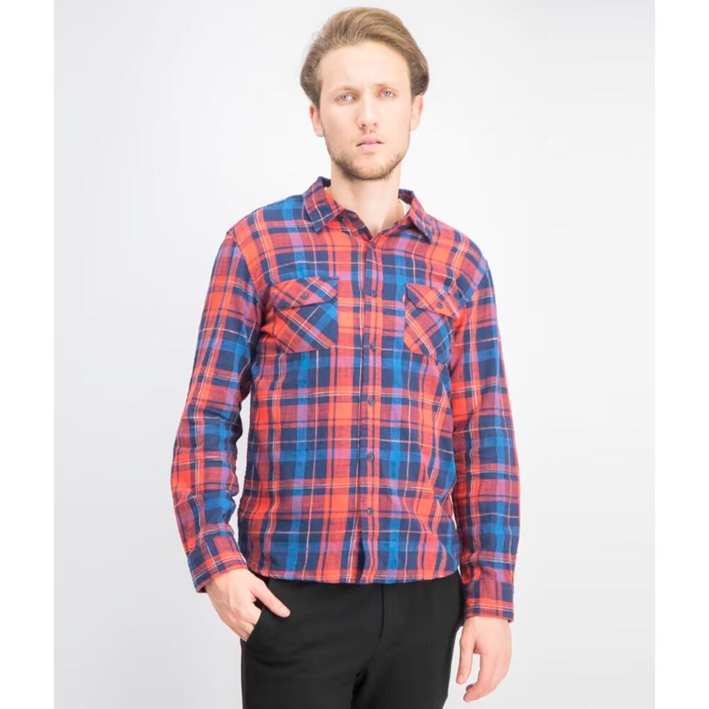 Levi's Men Long Sleeve Plaid Shirt, Red and Blue Men's‎ Large Casual Weekend